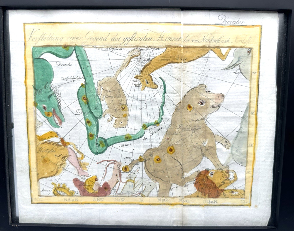 1777 BODE Hand Colored CELESTIAL CHART for December - Celestial Atlas Page