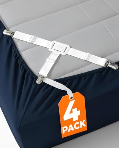 Bed Sheet Holders - Adjustable Elastic Fasteners with Metal Clips - Sheet