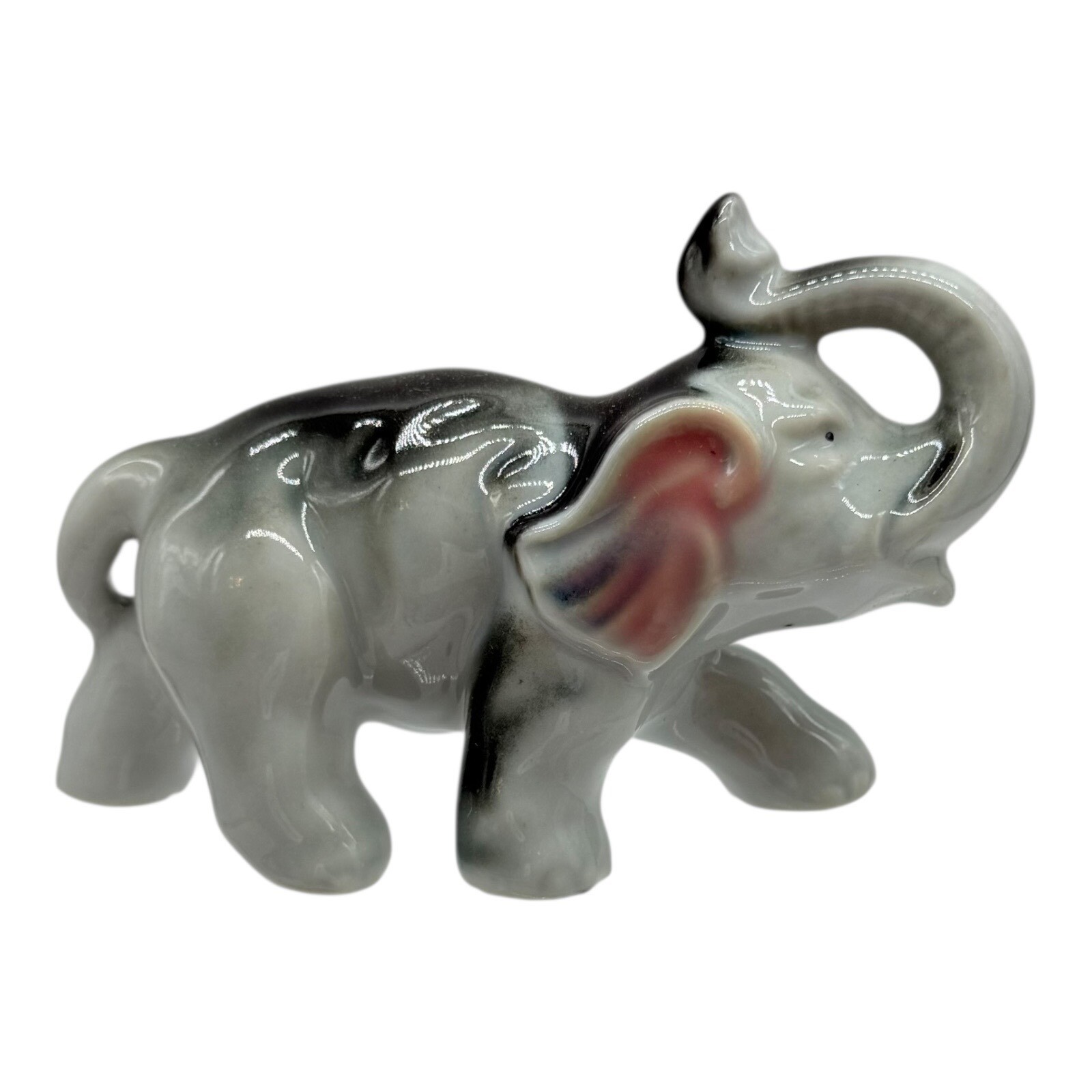 Elephant Figurine Trunk Up Gray Pink Ears Vintage Decor Vintage Collectible