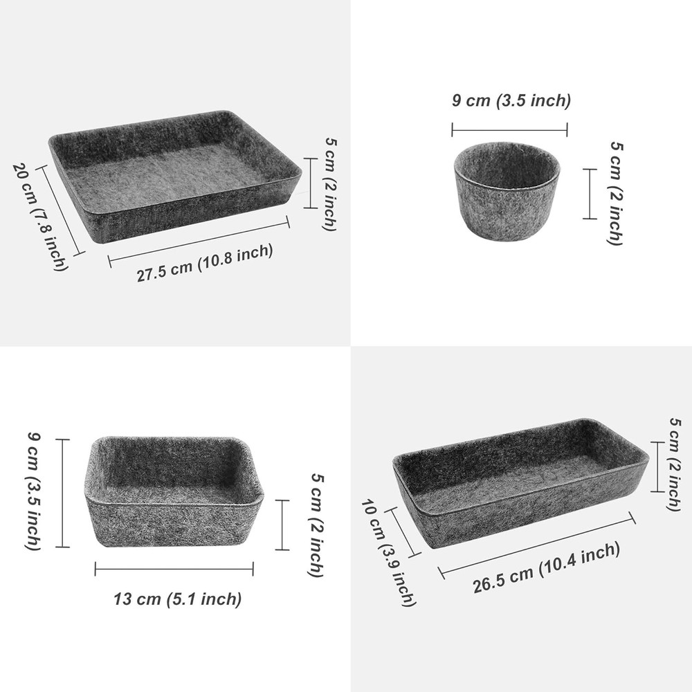 8pcs Drawer Organizers, Separators, Storage Box ,Felt Bins Grey