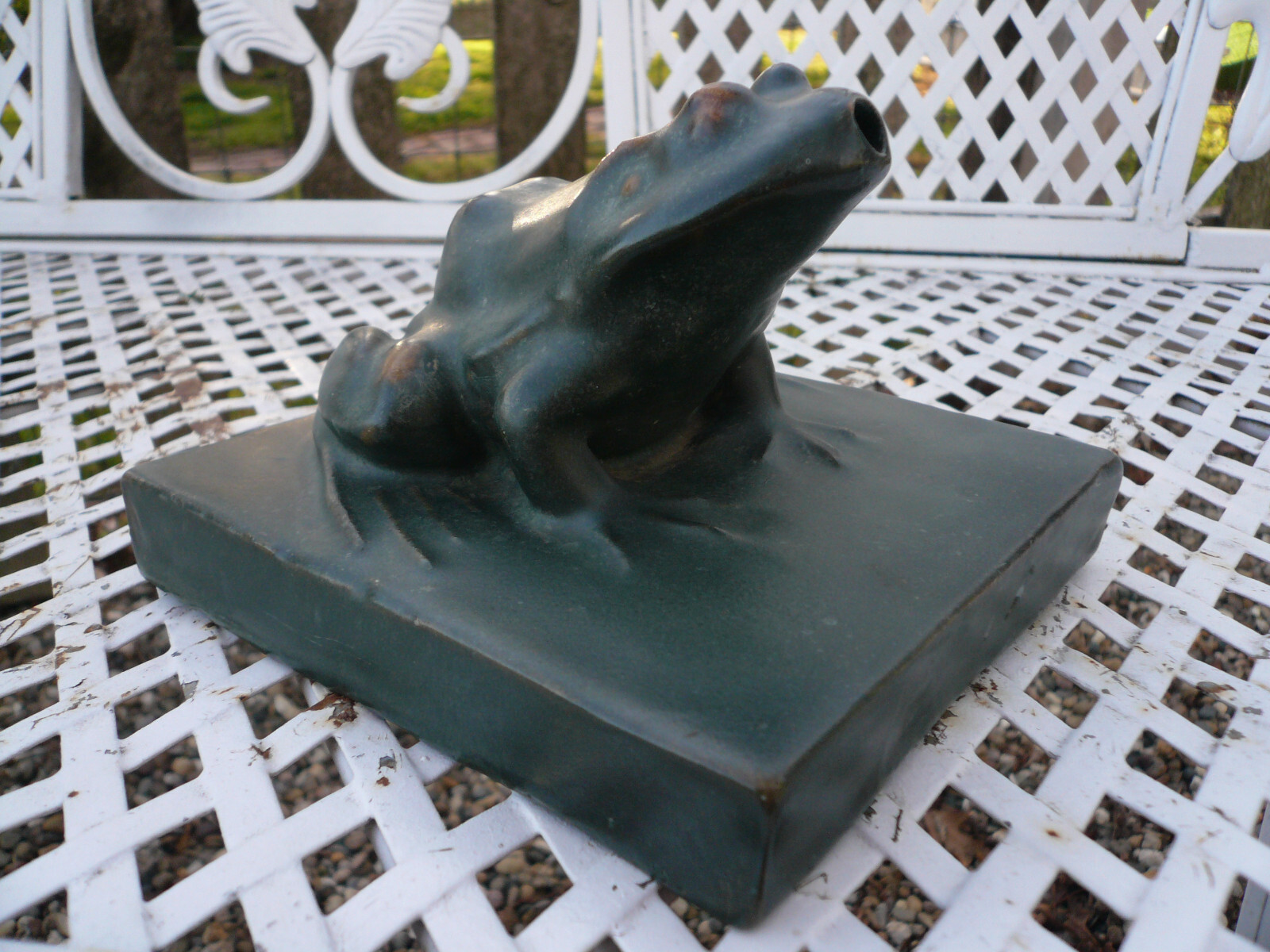 Antique Terra Cotta Garden Frog Fountain Topper Pottery Decor