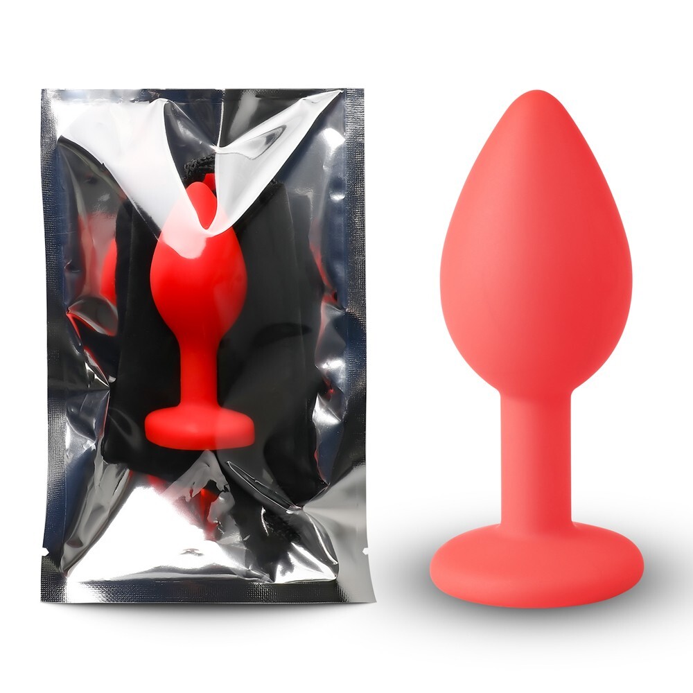 3 Inch Small Red Silicone Anal Plug with Red Gem