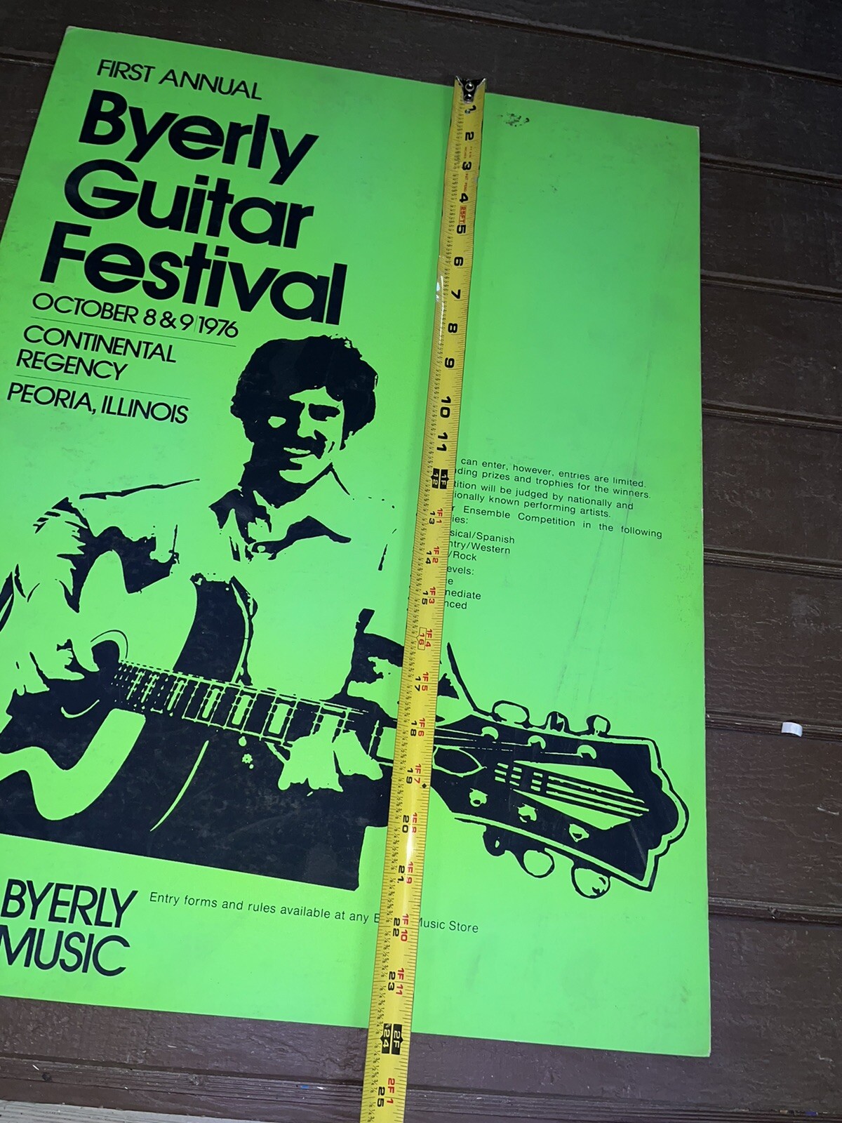 Vintage 1978 Byerly Music Guitar Festival Cardboard Sign - NOS Peoria ILL Retro