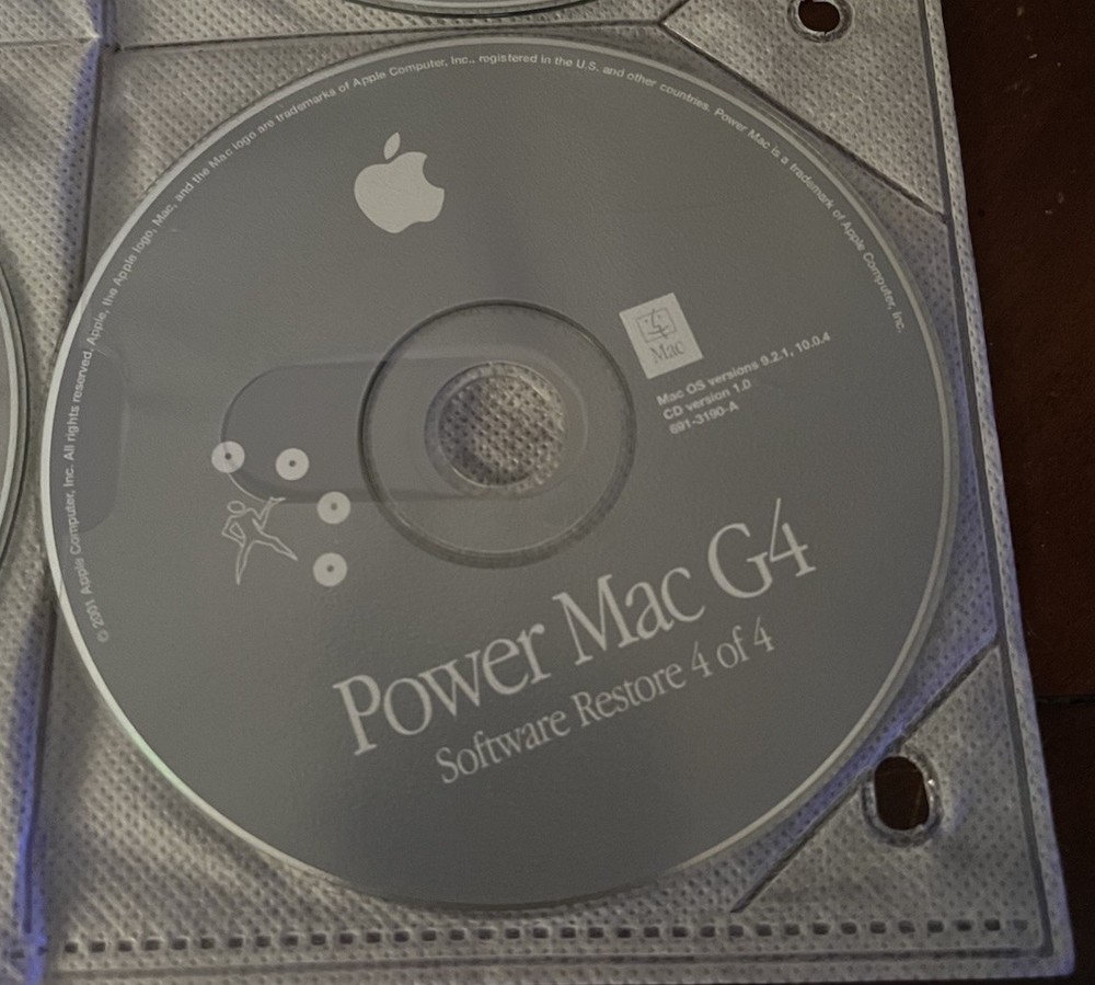 Apple Power Mac G4 Software Restore 1-4 Version 9.2.1, 10.1 CD Version 1.0