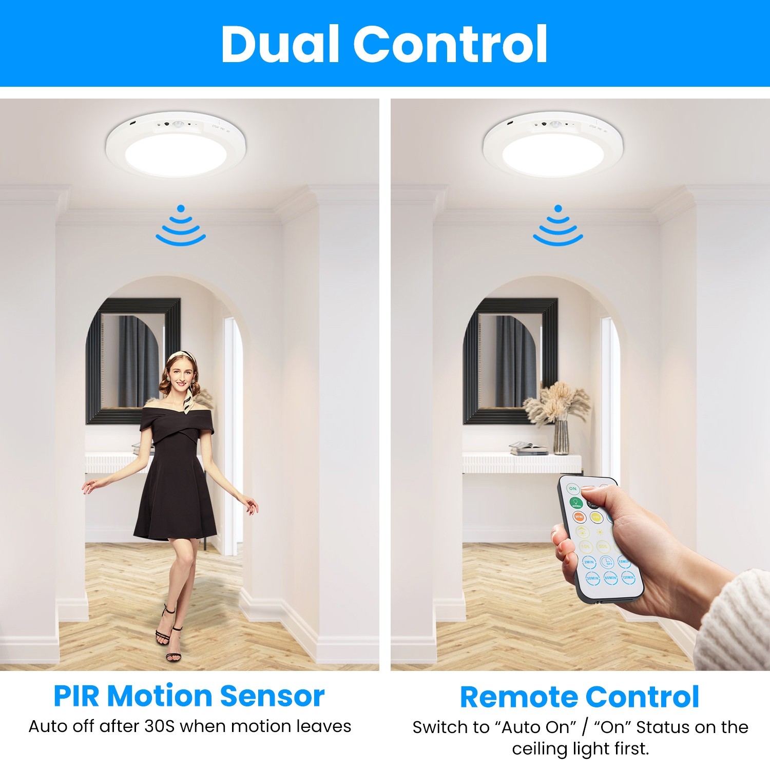 Rechargeable Motion Sensor Ceiling Light Magnetic Install No Wiring Closet Light