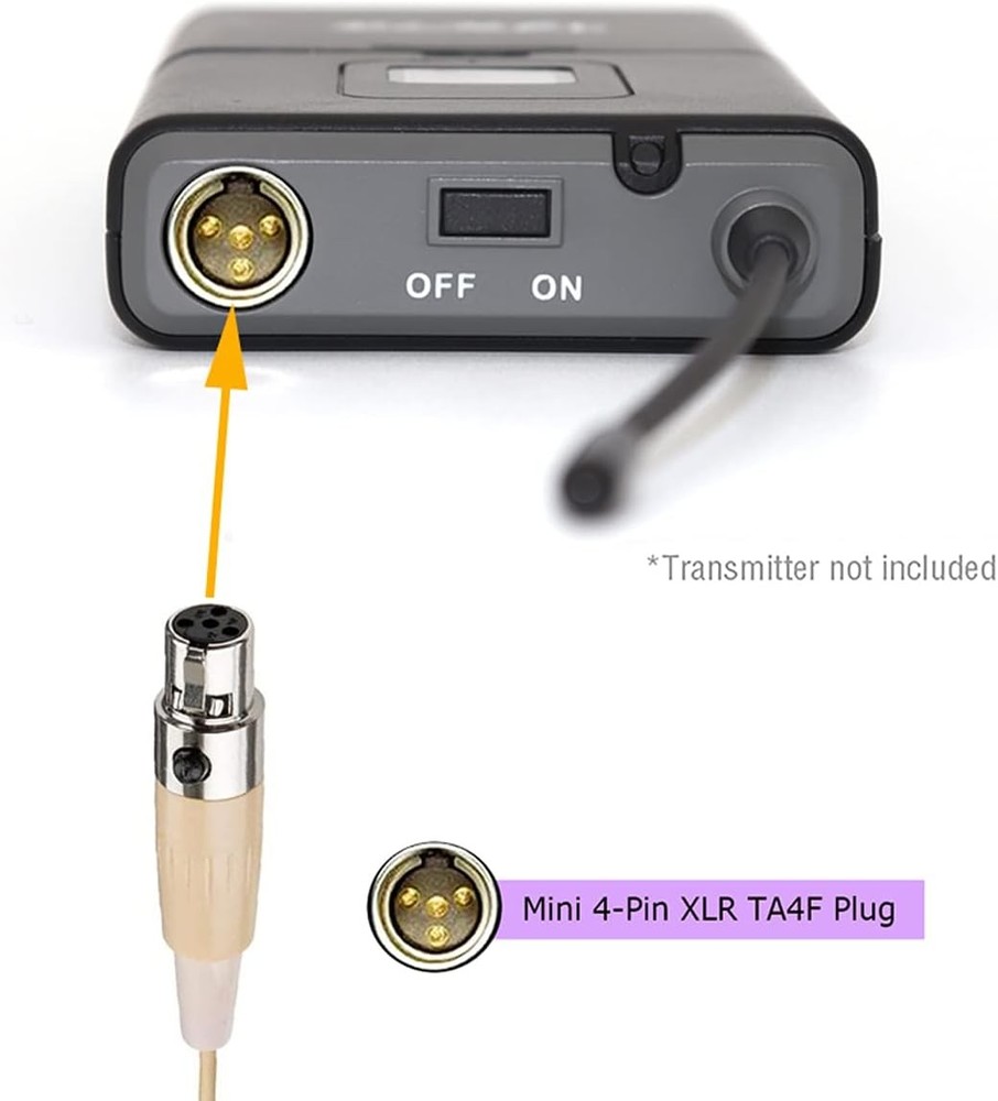 2x Headset Mic Headworn Microphone Mini XLR 4 Pin TA4F For Shure Wireless System