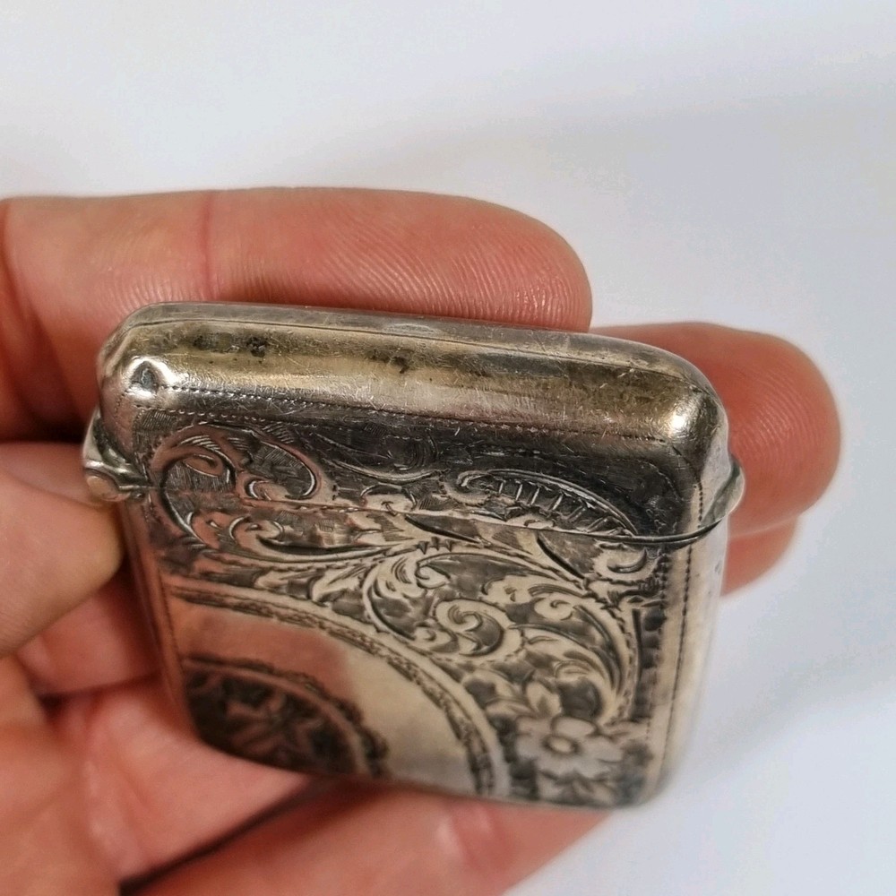 Antique Solid Silver Vesta Case Birmingham 1903 Martin Hall & Co 5.2cm High