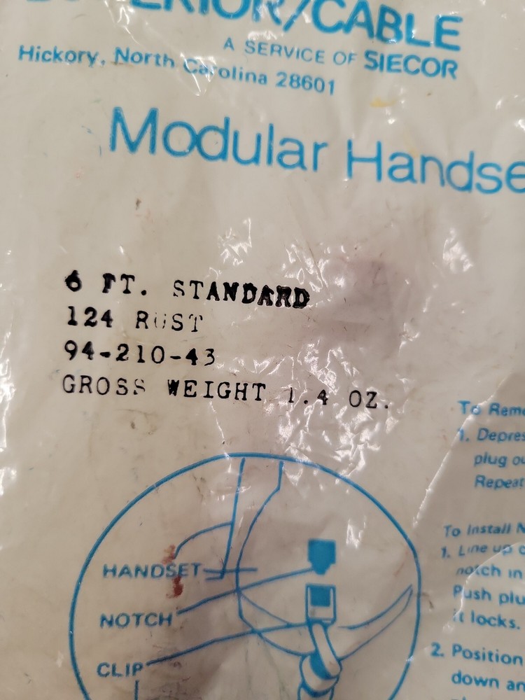 Vintage NOS 6' Superior Cable Modular Handset Spring Cord Rust H4DU 124