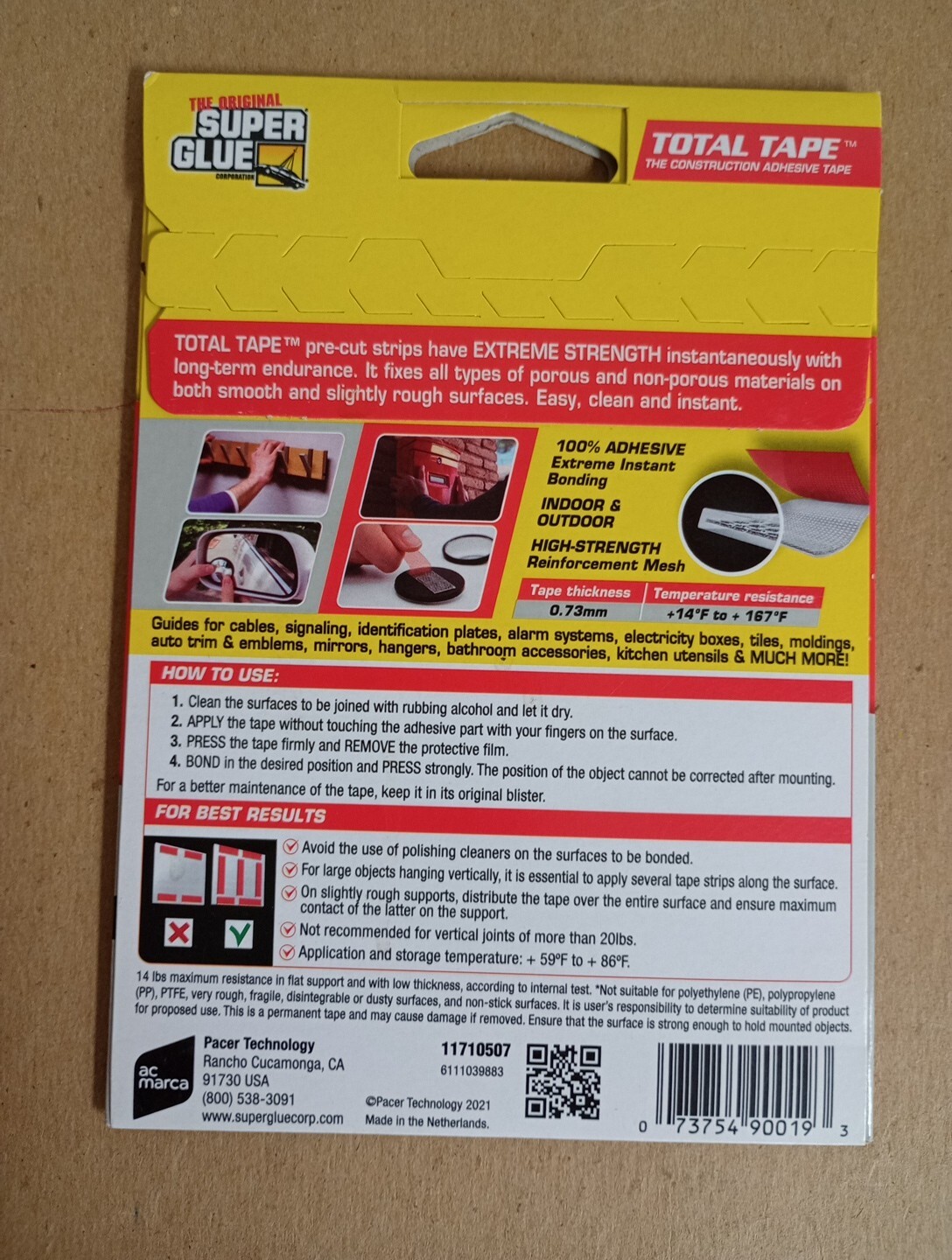 The Original 10 Super Glue 11710507 Double-Sided Mounting Tape 1.8x0.68in.
