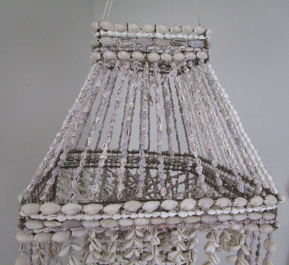 Mid Century Cowrie Shell Hanging Macrame Boho Plant Holder 4 Ft