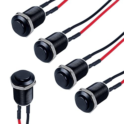 5pcs 12mm Push Button Switch Raised Head ON-Off Normally Open Latching Black