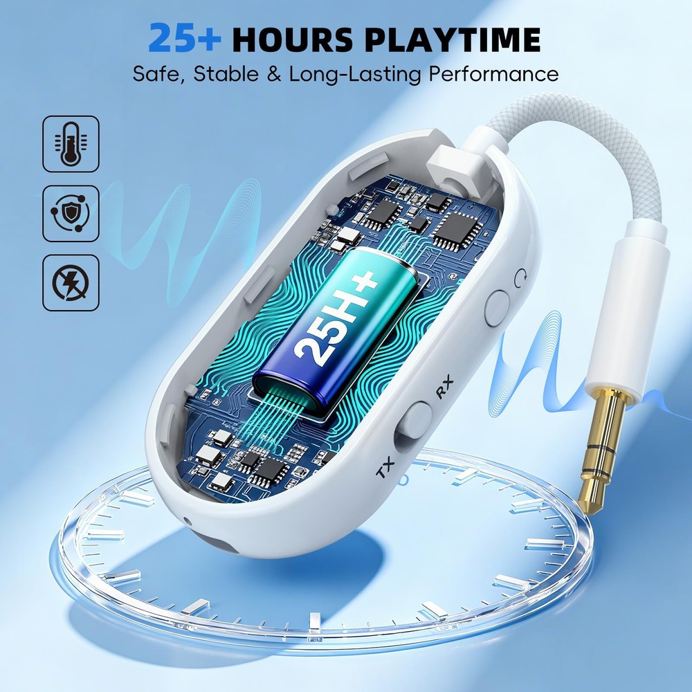 Bluetooth 5.3 Wireless Audio Transmitter & Receiver, 3.5mm AUX Adapter, Suppo...