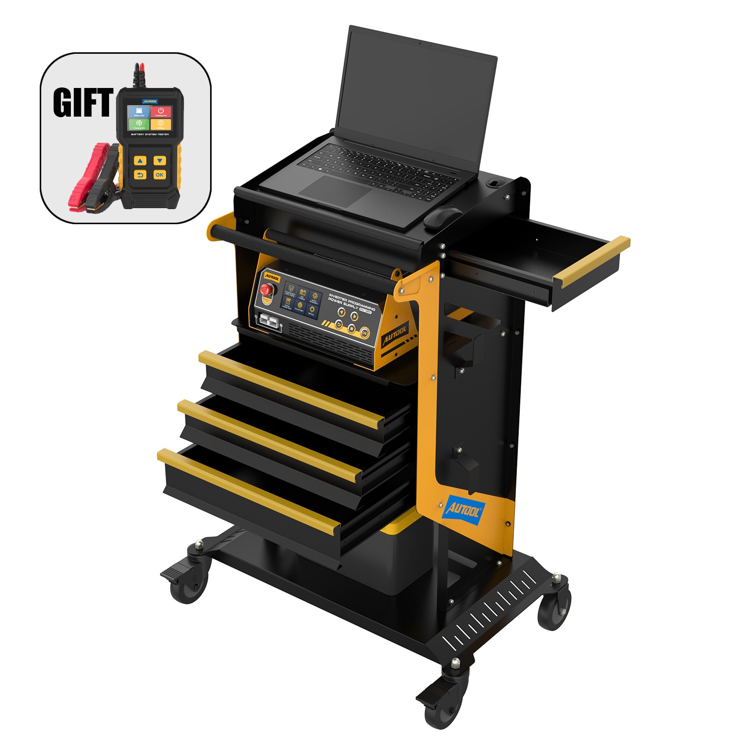 4 Tier Rolling Tool Cart Workshop For ECU Reprogramming Power Suppl Diagnostic