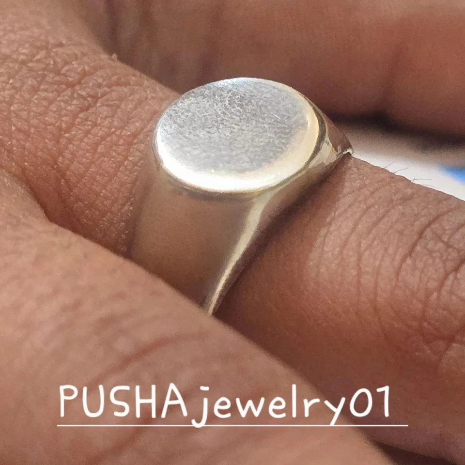 Solid 925 Sterling Silver Circle Signet Ring Smooth Plain Top Signet Ring Flat R