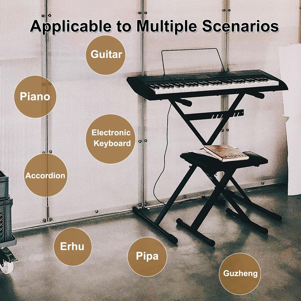 Keyboard Bench X-Style Height Adjustable Padded Cushion Foldable Seat Stool