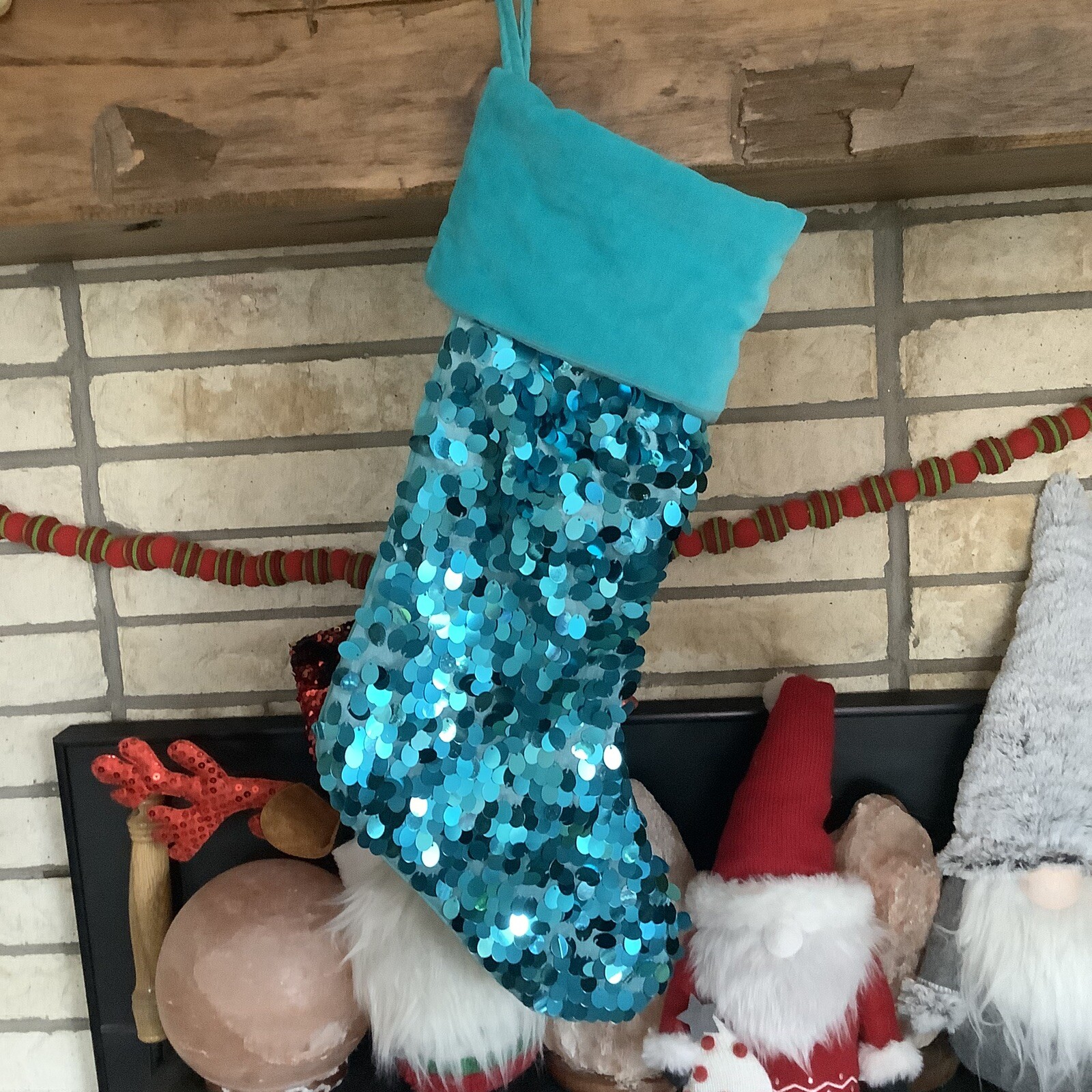1 Turquoise Blue Sequin Velvet Christmas Stocking Shiny Metallic Glam Target