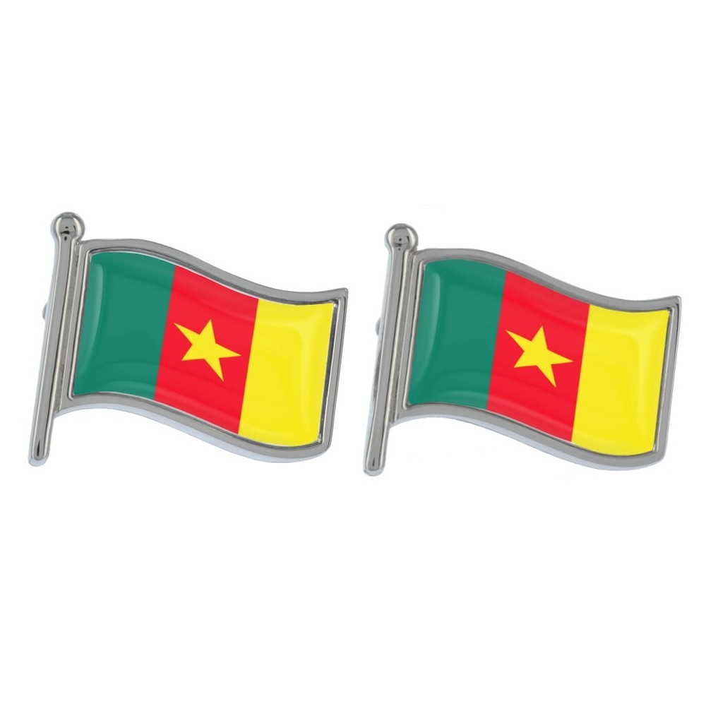 Cameroon Wave Flag Silver Cufflinks in Gift Box