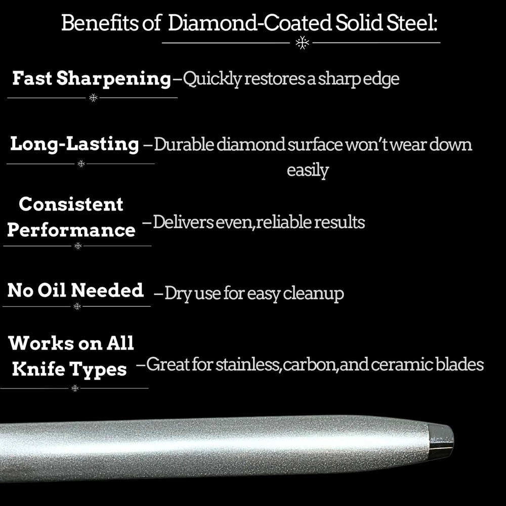 12-Inch Oval Diamond Solid Steel Sharpening Rod