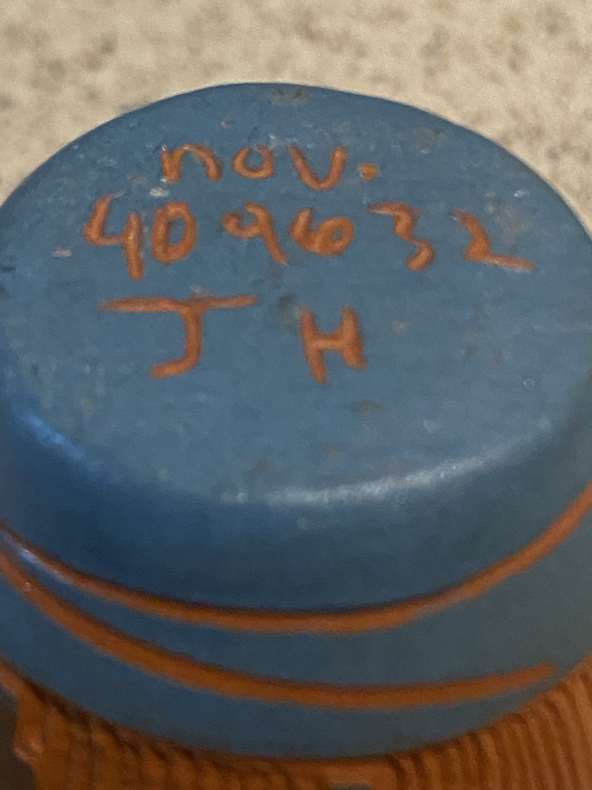 Signed Navajo Miniature Red Clay With Blue Overlay Etched Pottery Vase 4”