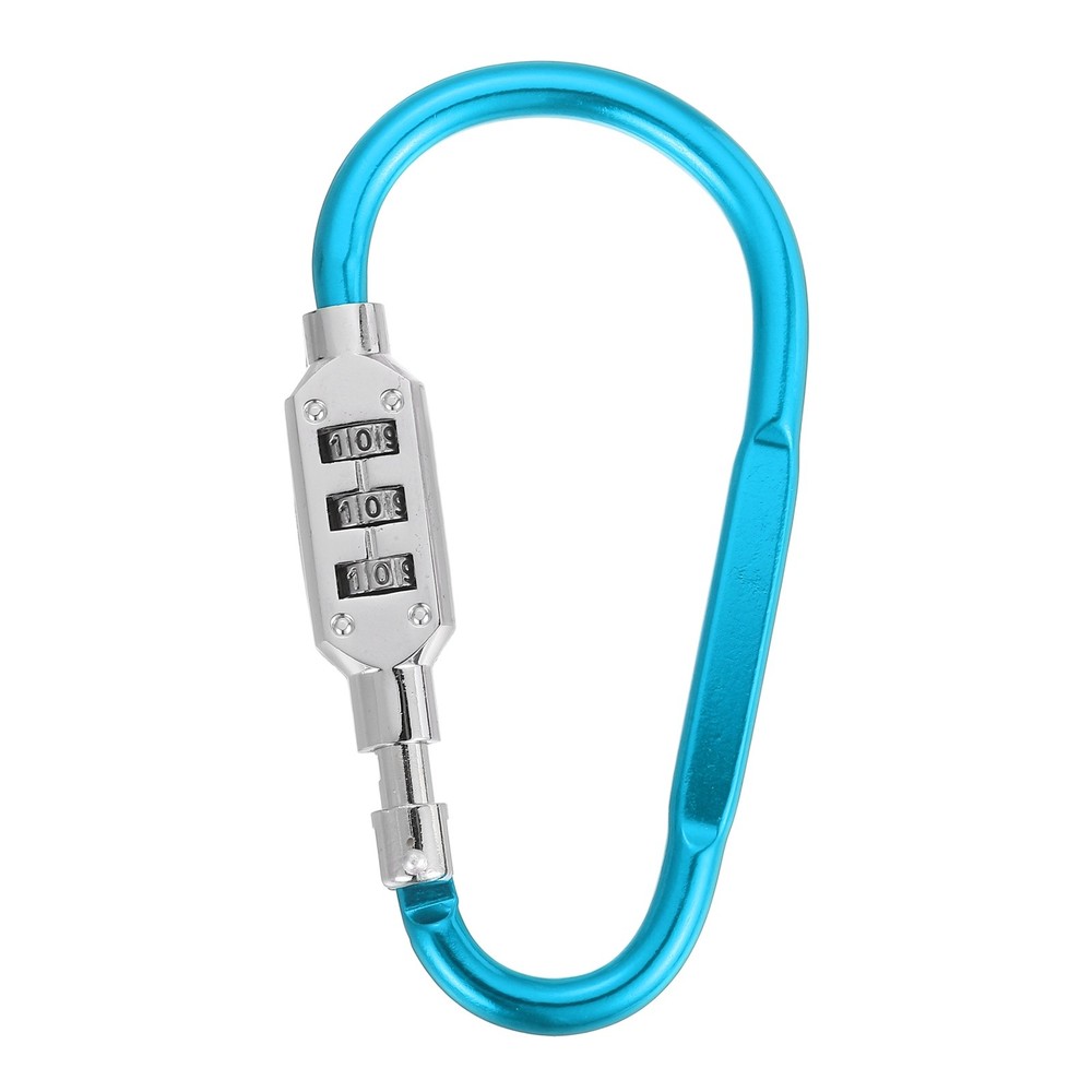 4.8" x 2.4" D-Shaped 3-Digit Code Combination Lock D-Ring Clip, Light Blue