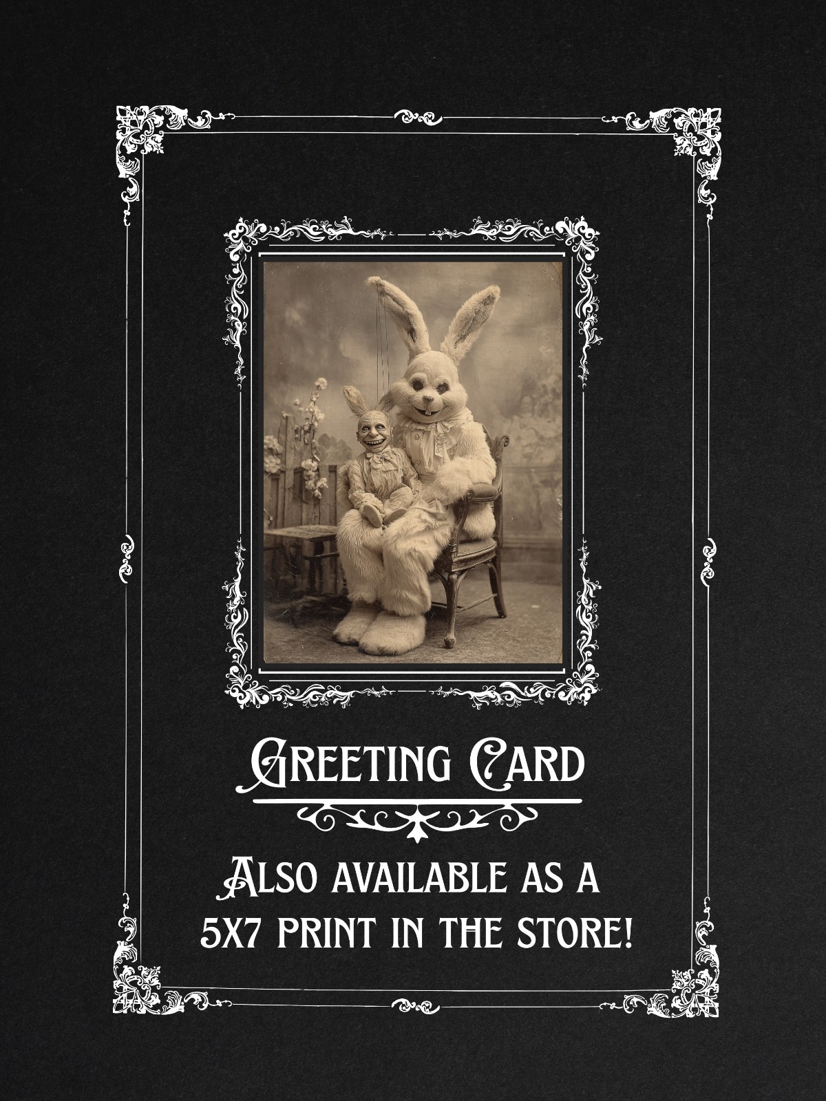 Vintage Victorian Creepy Easter Bunny Card Gothic Dark Puppet Art Antique Style