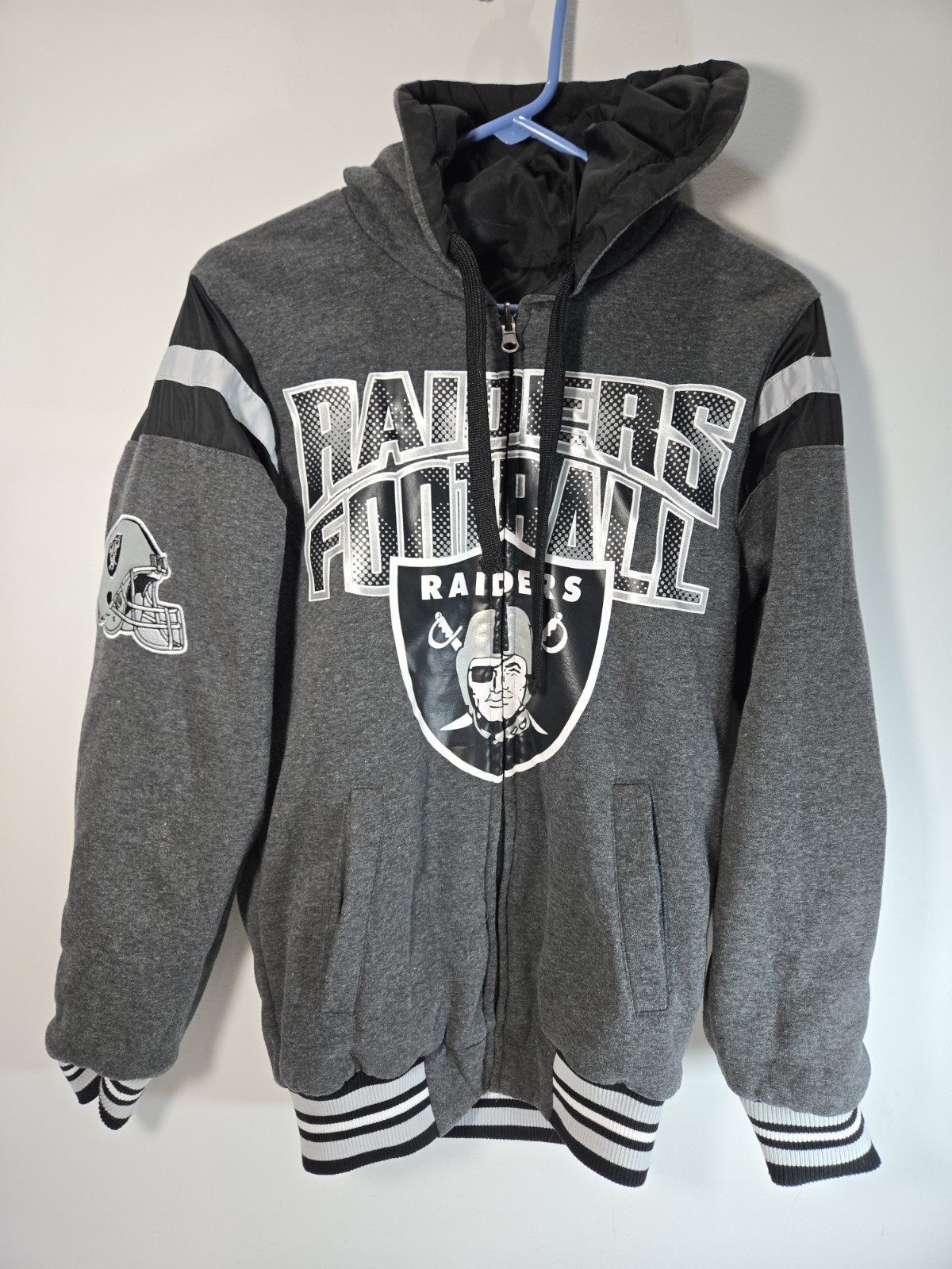 Oakland Raiders Mens Reversible Jacket NFL Football Embroidered Sz S Hoodie