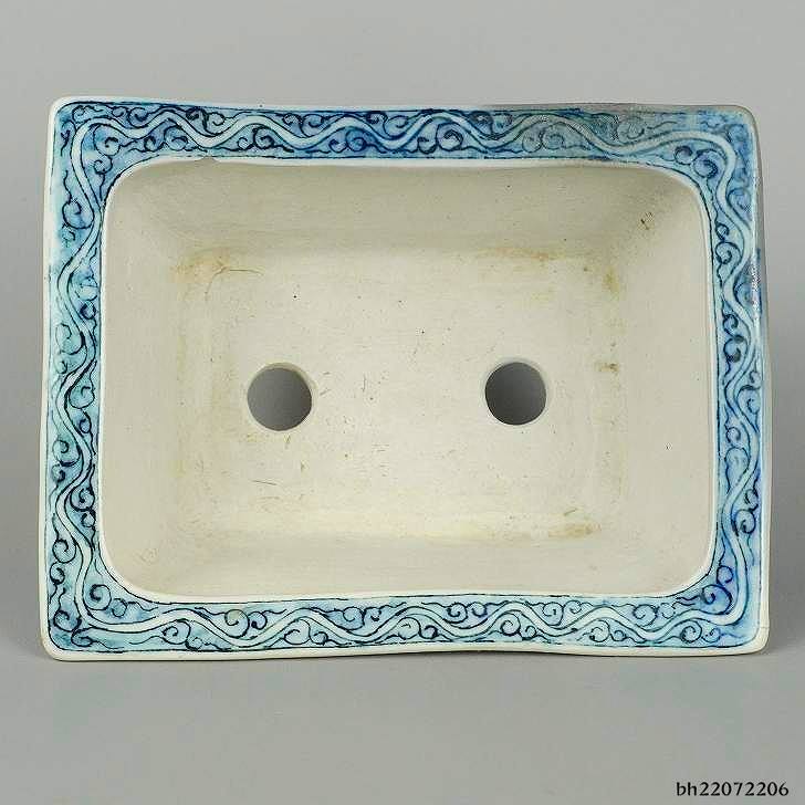 Used Bonsai Pot Hikosanjin Small Rectangular 11cm Blue & White Landscape