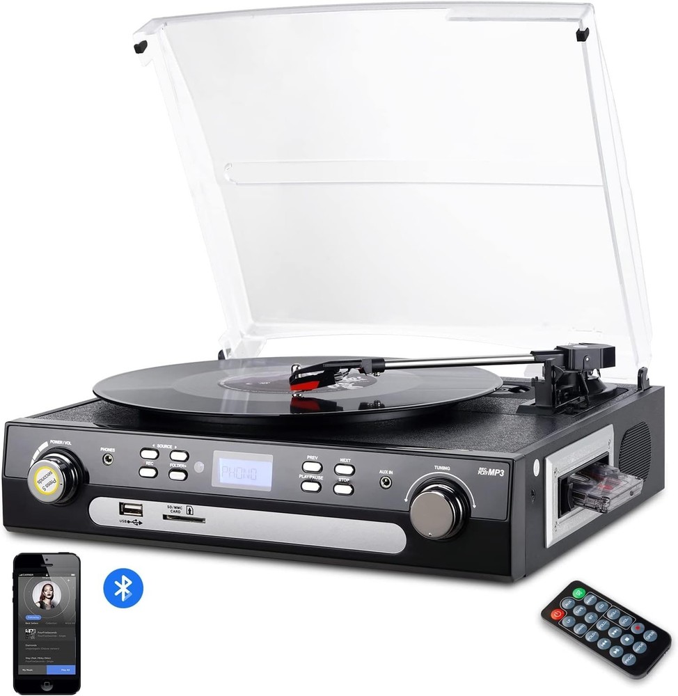 "Tocadiscos Bluetooth Con Altavoces Estereo, Tocadiscos Para Vinilo A Mp "