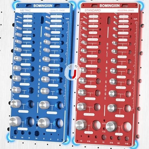 70 Nut & Bolt Thread Checker with Magnetic Base, Wall-Mountable Size Finder & Dr