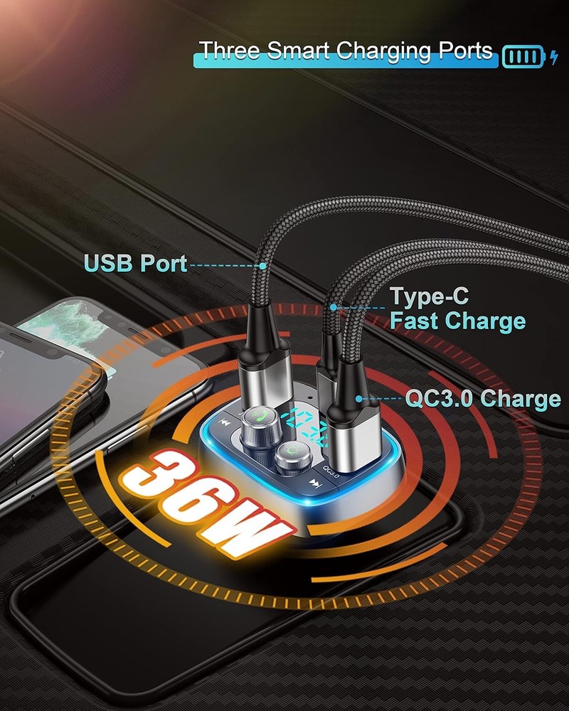 LIHAN USB C Bluetooth Adapter for Car, AUX Wireless FM Radio Transmitter,...