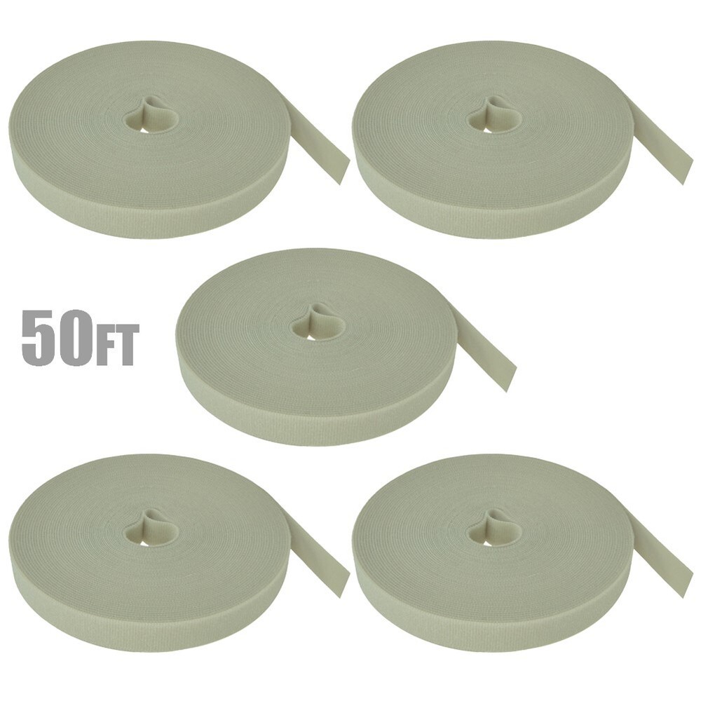 5 Pcs 50FT Roll Reusable Hook Loop Self Attaching Cable Tie Fastening Tape Gray