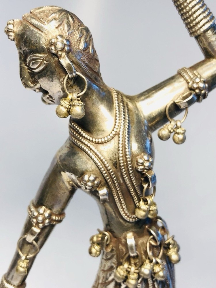 Antique Circa 1900 Engraved Sterling Silver Dancing Dangle Figure Dancer 9.5”