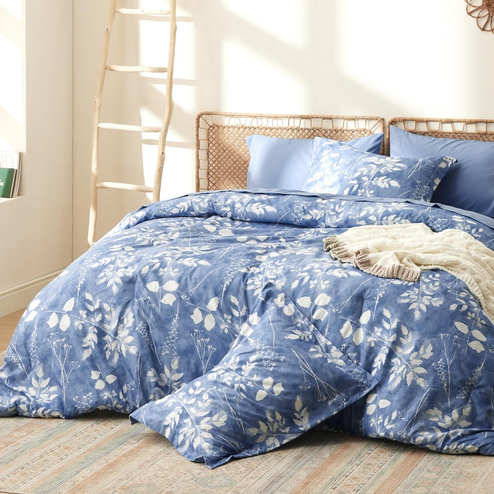 Bedsure King Comforter Set 7 Piece Floral Blue