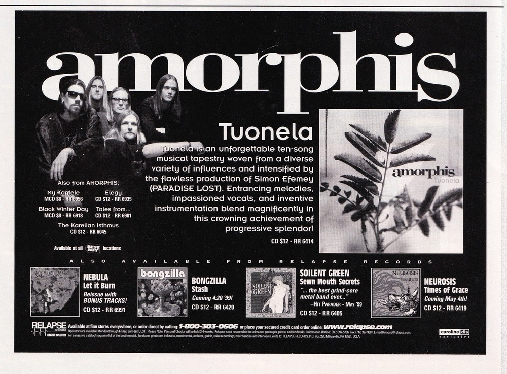 AMORPHIS TUONELA-VINTAGE 1999 ALBUM PROMO 5X8 MAGAZINE PRINT AD ADVERT CLIPPING