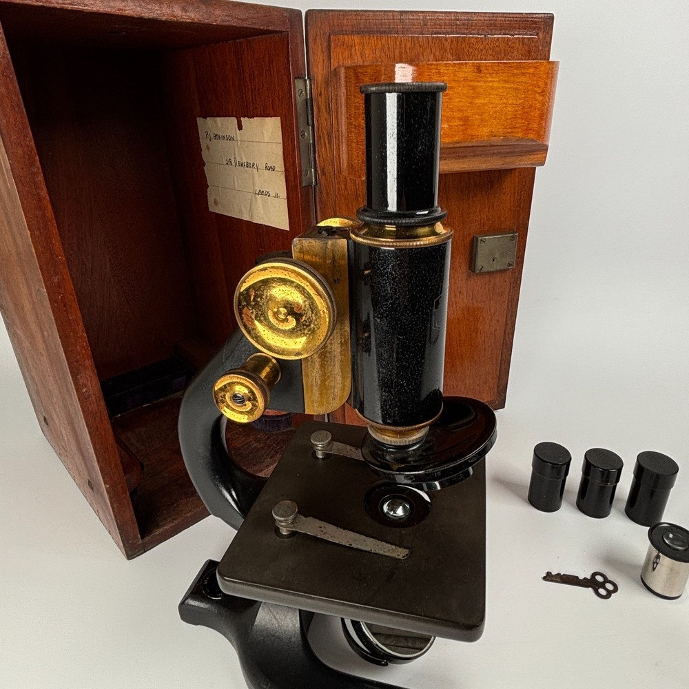 Spencer Buffalo Microscope Monocular + 3 Objectives & Case circa 1918 Antique