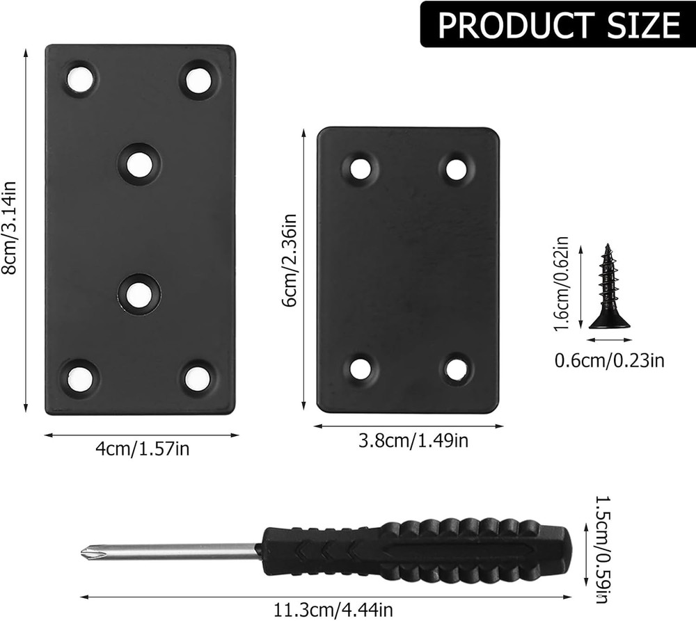 Flat Mending Plates, 8 Pcs Black Metal Straight