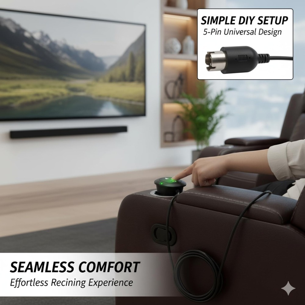 2 Button 5 Pin Electric Sofa Hand Controller - Recliner Chair Switch w/Extens...