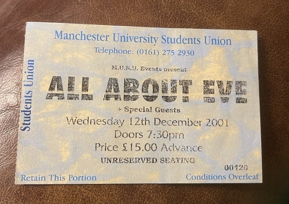 ALL ABOUT EVE RARE CONCERT TICKET STUB MANCHESTER, ENGLAND 12/12/2001