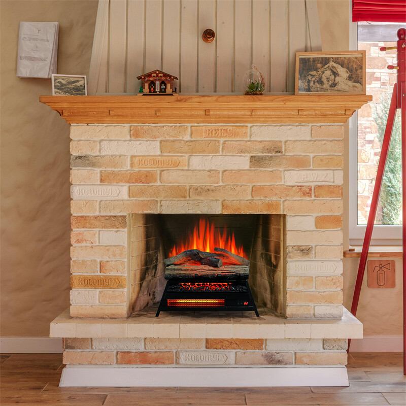 23 in Electric Fireplace Insert Log Heater w/3D Flame Remote & Overheat Function