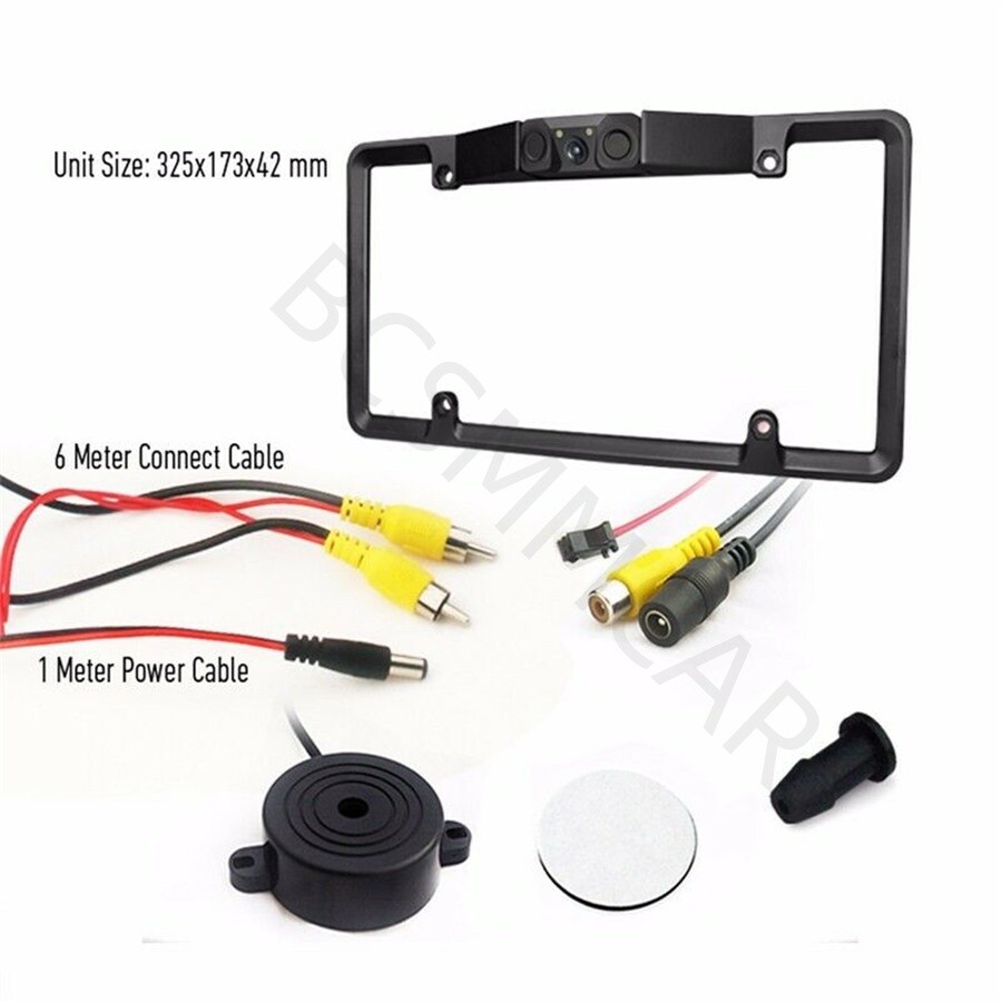 Car License Plate Frame Parking Sensor Radar With 2LED Rearview Backup Camera