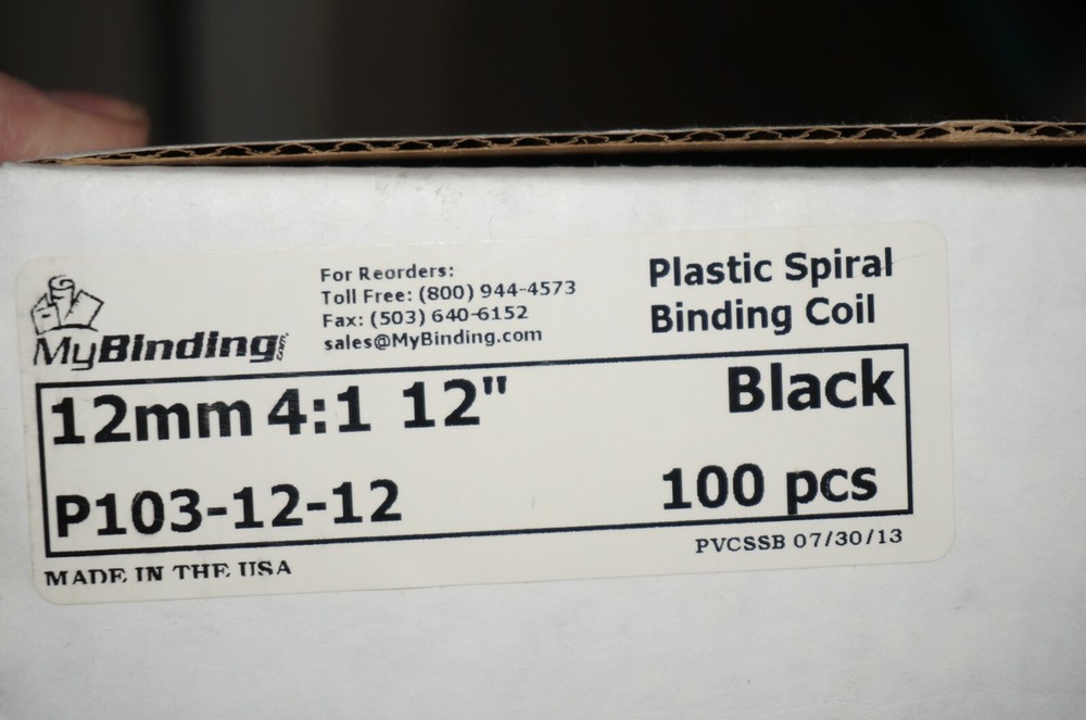 Plastic Spiral binding combs 10mm 4:1 12" black - 90 pc