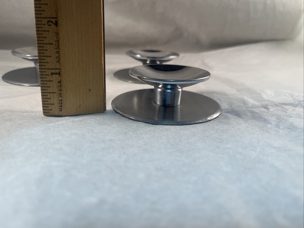 4 Vintage AJAX Shiny Chrome Beveled Concave 2" Round Knobs & 2.75” Back Plates