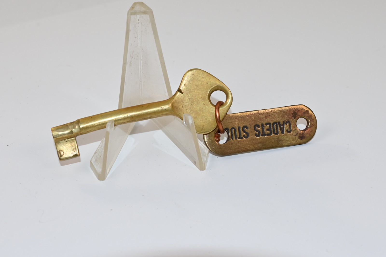 Vintage Brass Skeleton Key w/ “Cadets Stud” Tag Maritime Nautical Collectible