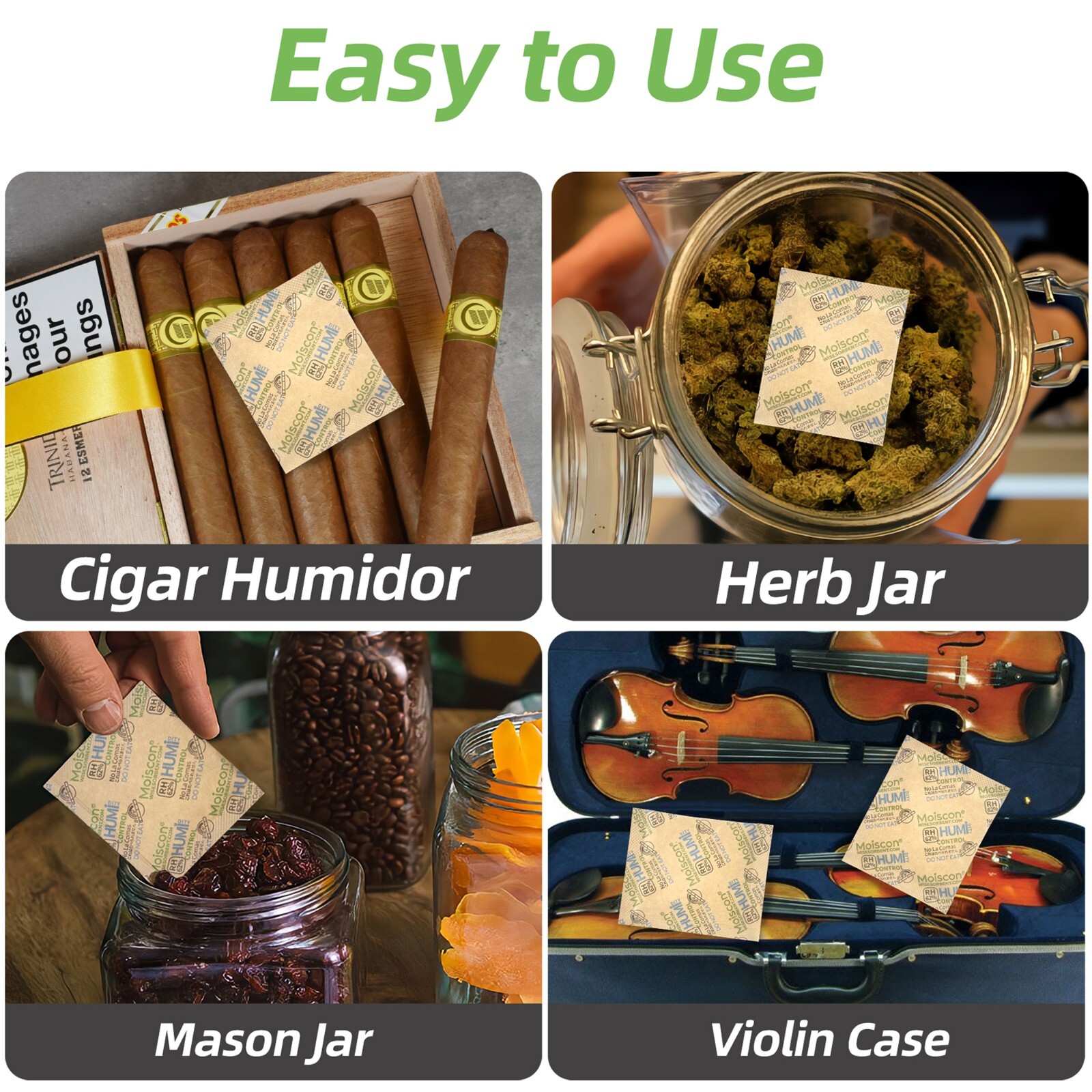 62% RH 8 Gram 2-Way Humidity Control Packs for Storing 1 oz Individually Wrapped