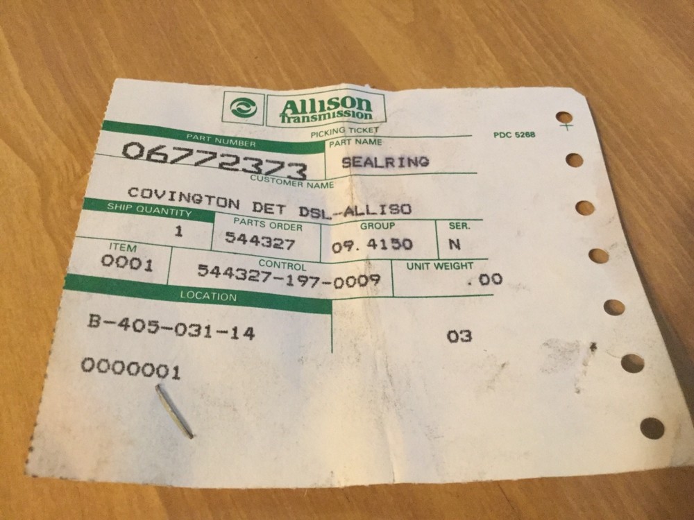 Allison Transmission Seal Ring 06772373