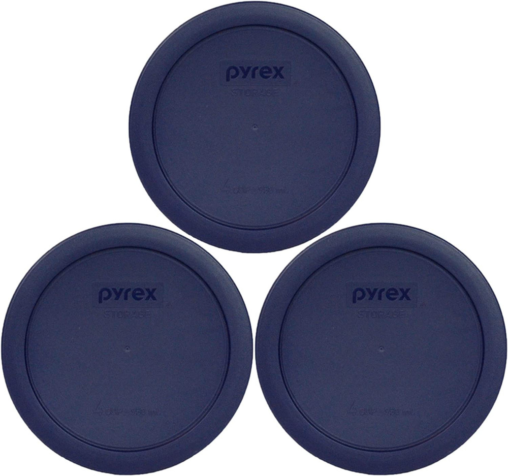 Pyrex 7201-PC 4-Cup Dark Blue round Replacement Lids - 3 Pack - Original Genuine