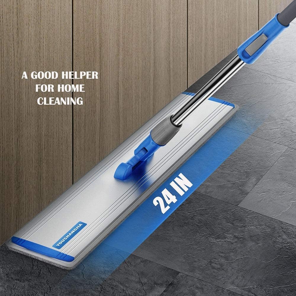 Microfiber Wet Mops 24 in Heavy Duty Flat Floor Mop Adjustable Handle with 4 ...