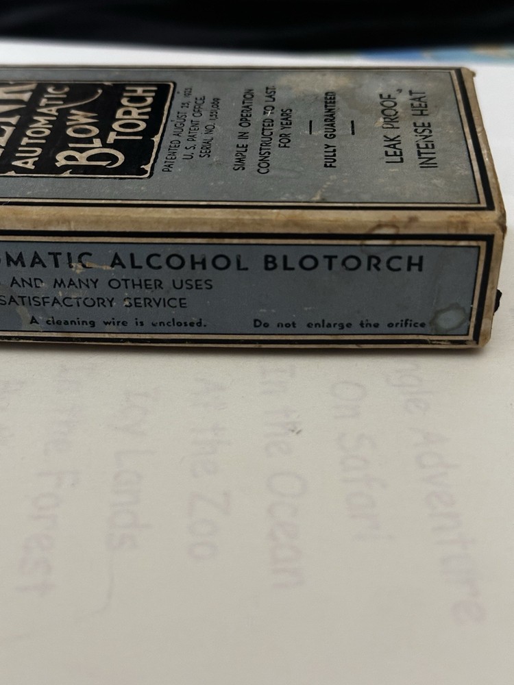 ANTIQUE LENK BRASS AUTOMATIC BLOW TORCH NO. 24 WITH BOX & INSTRUCTIONS -UNTESTED