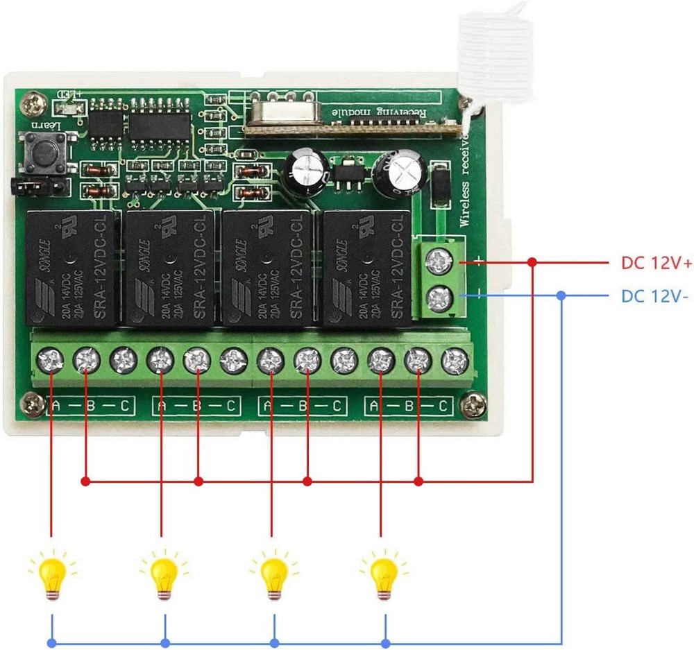 Wireless RF Relay Module 12V 4 Channel Kit