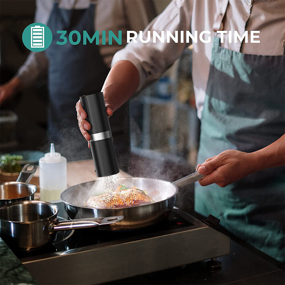 Automatic Electric Salt and Pepper Grinder Set - Rechargeable with LED Light
